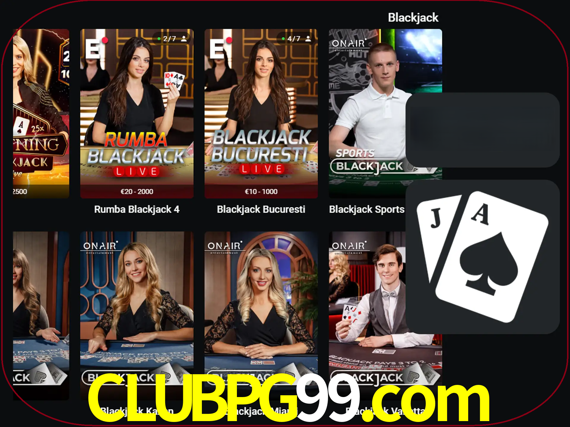 Escolha uma mesa completa de jogadores de blackjack.